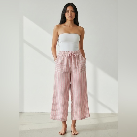sewn+seen Pants - 995. Wide leg high rise ankle length casual pant in pink